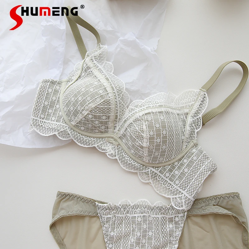 

Daily Inner Wear Sexy Lace Brief Suits for Women Wireless Soft Small Chest Push Up Bra Set Female Solid Color Intimates Outfits