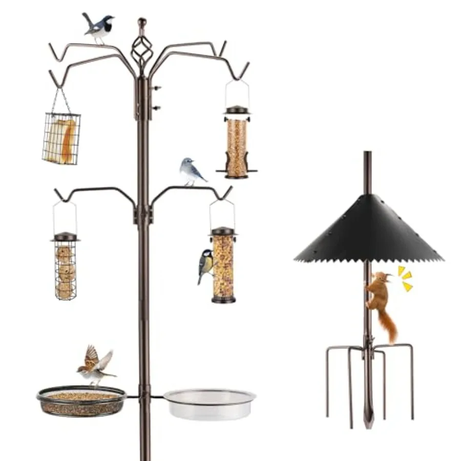 

Bird Feeder Station Kit - Wild Bird Feeder Pole with Multi Feeder Suet Cage Planter Hanger with Squirrel Guard Baffle for Attra