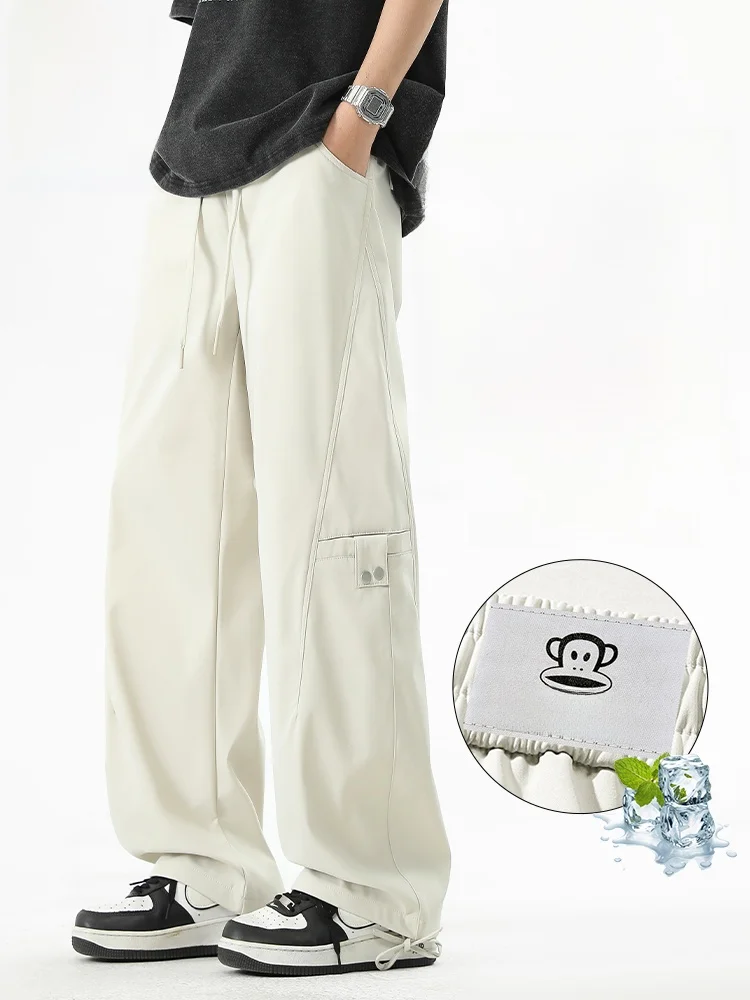 

Летние тонкие рабочие брюки PaulFrank из ледяного шелка, свободные прямые повседневные брюки для мужчин, дышащие, удобные, легкие брюки