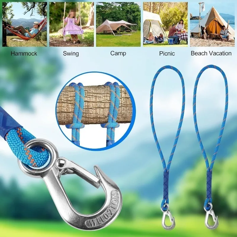 1/2Pcs Wear Resistant Metal Hook Nylon Rope - 59.06in, Wear Resistant Hanging Rope for Amusement Park Swings, Hammocks, Garden Chairs - Outdoor Rope for Gardens, Camping - Can be connected to swings, tree canopies and deck chairs - view 2