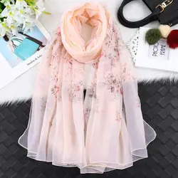 2024 New Summer New Fresh and Breathable Thin Natural Flower Printing Chiffon Women's Long Scarf Sunscreen Women's Scarfs L89