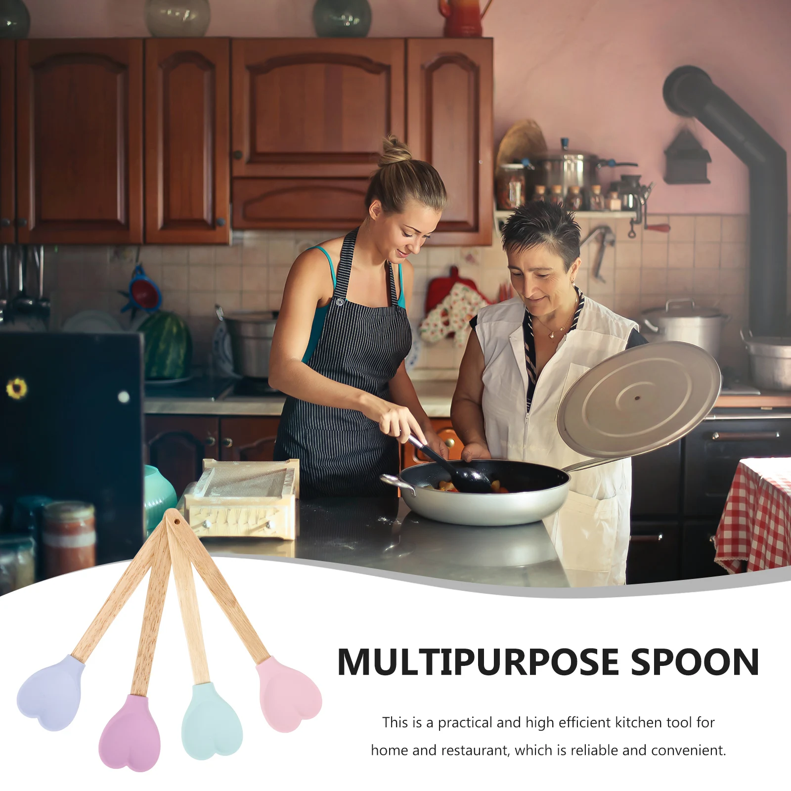 

4pcs Silicone Stirring Heart Shaped Kitchen Mixing Spatula Non-Stick Soup Salad Spoon Cooking Tool Household Lightweight