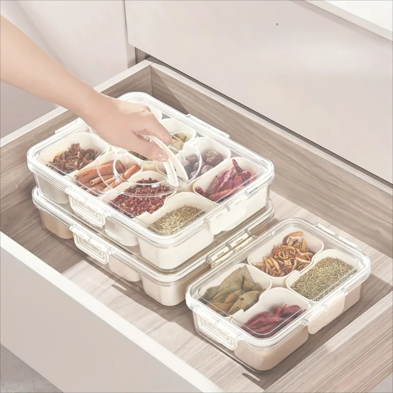 4/8 Compartment Multipurpose Party Platter Food Storage Container Clip-on Closure Picnic Fruit Nuts Portable Snack Storage Box