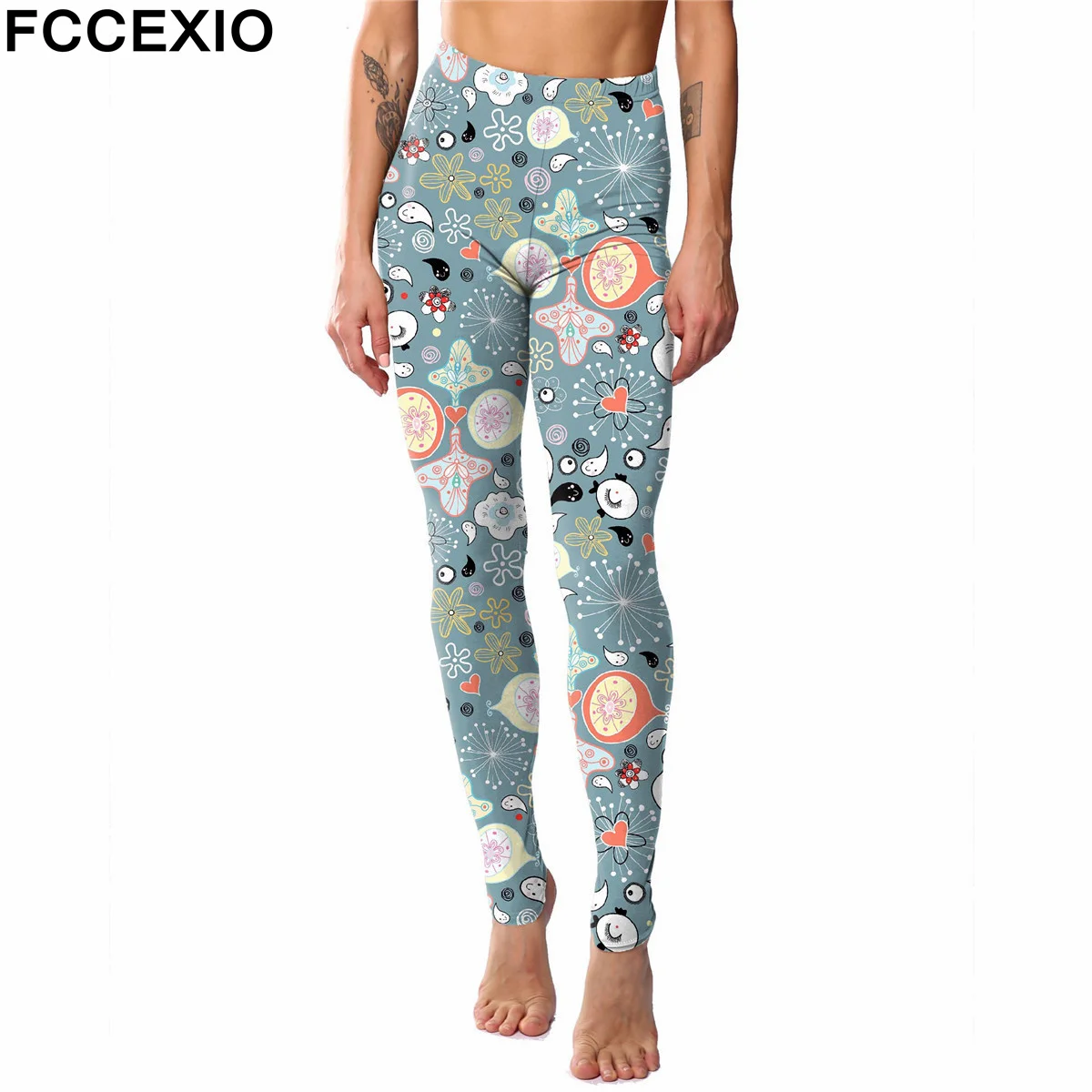 Fccexio Cartoon Symbole 3D-Druck Mode Frauen Sport Leggings hohe Taille läuft sexy enge Fitness Workout Yoga Gym Push-up