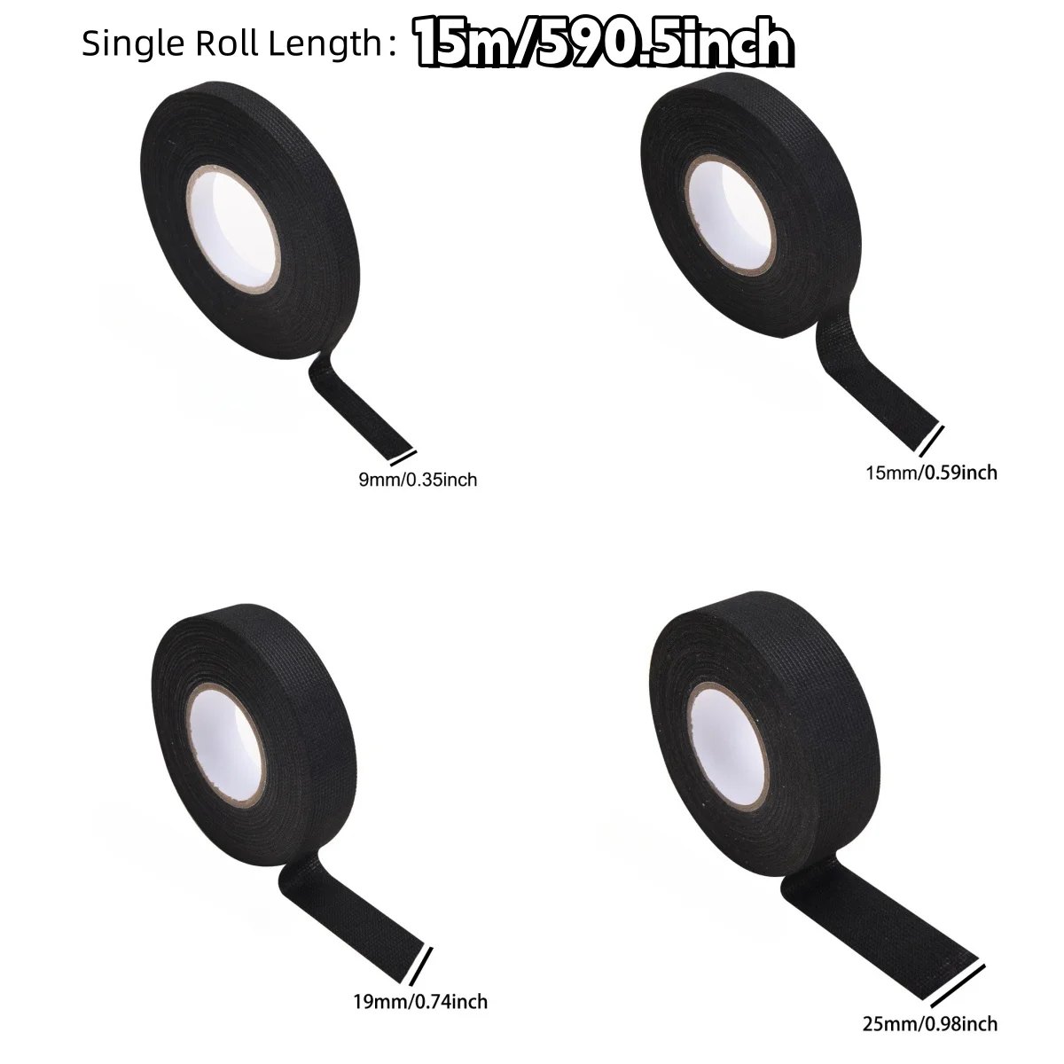 1Roll Adhesive Cloth Fabric Tape For Car Auto Wiring Harness Cable Looms Black Durable Flame Resistant 1 Roll image 5