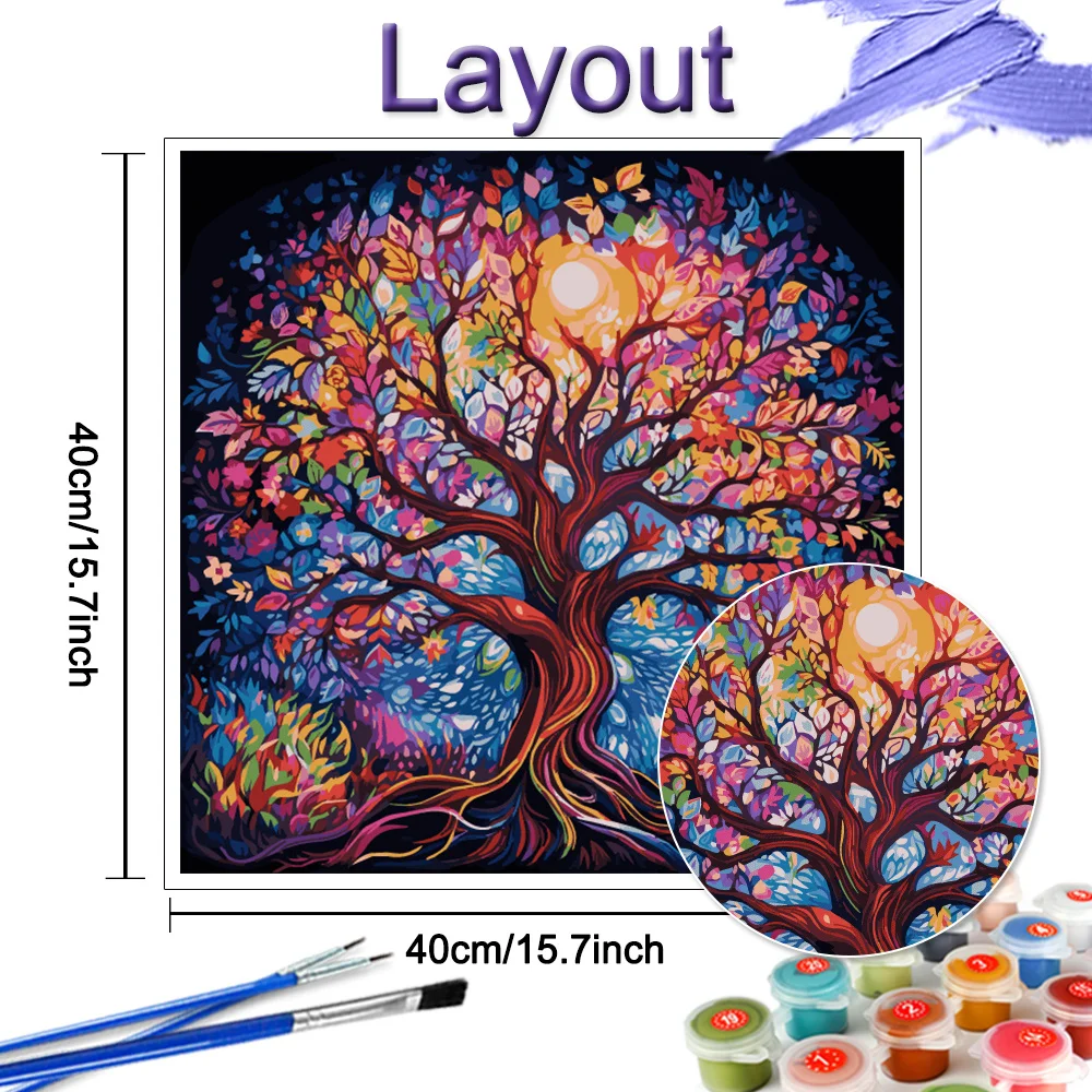 HUACAN Coloring By Numbers Landscape Wall Decor Painting By Numbers On Canvas Tree Of Life Adult Art Hobby Kit