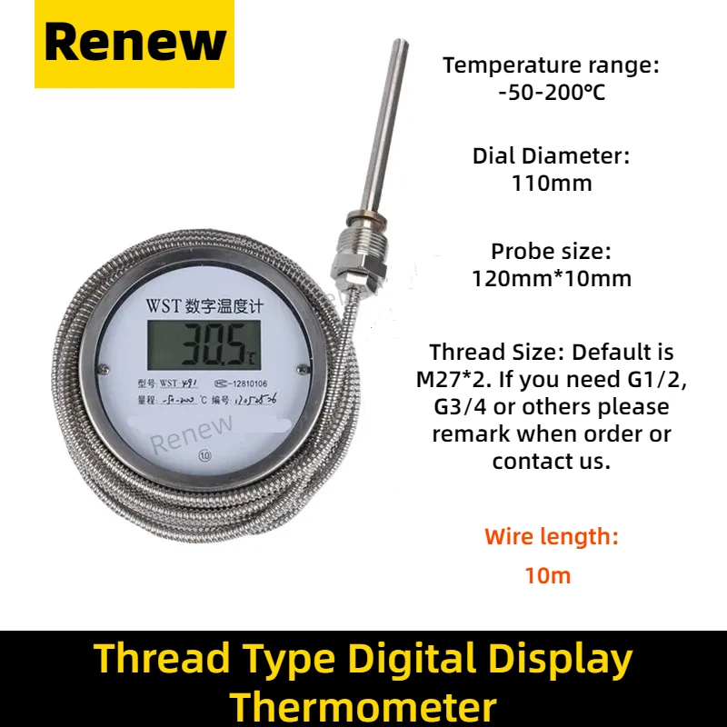 Termômetro de Display Digital com Sonda Alta Precisão Industrial à Prova de Óleo Fervido Salsicha Fervente Água