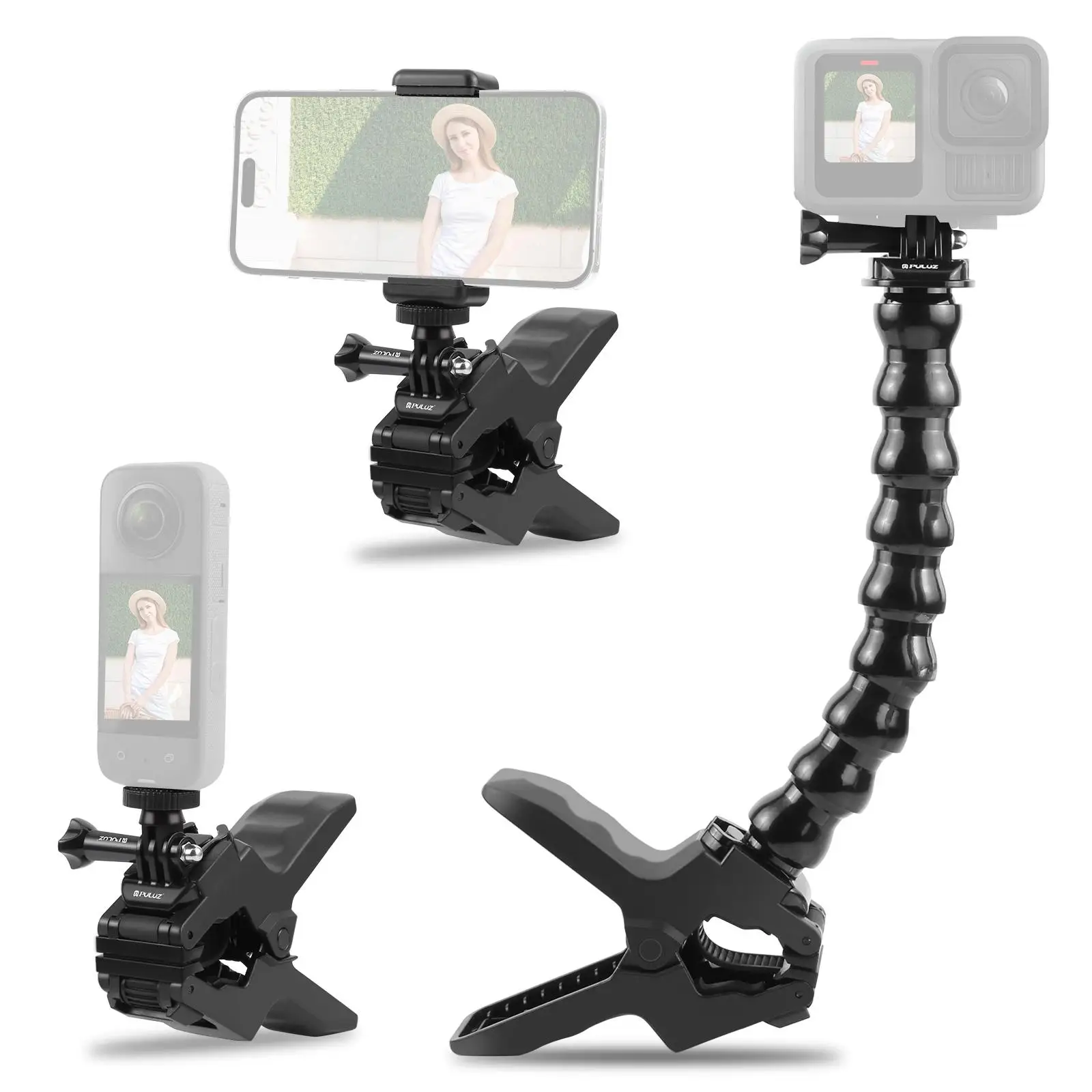 Image of Kamera-Flex-Klemmarmhalterung, verstellbarer Schwanenhals, flexible Klemmhalterung für GoPro MISSION 1/1 PRO/DJI & Telefonklemme