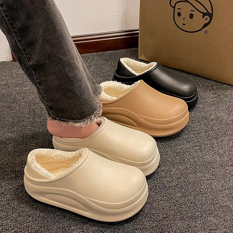 

2024 Winter Men Women Warm Slipper EVA Short Plush Fur Indoor Flip Flop Non-Slip Waterproof Casual Outdoor Slipper For Couple