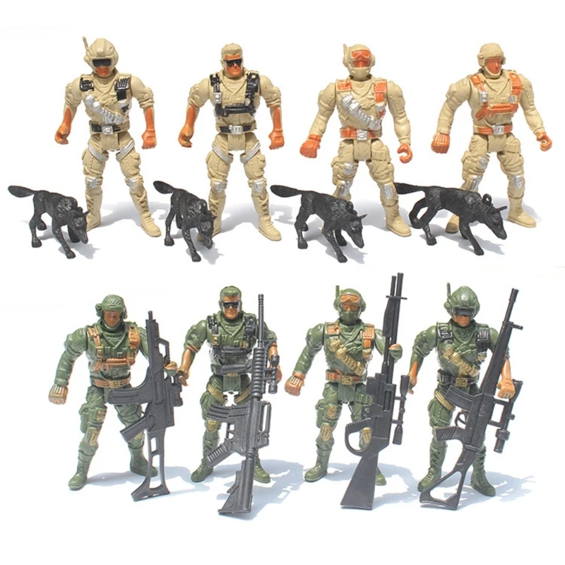 Figurines d'action de soldats en plastique pour garçons, collection de passe-temps militaires, mini figurines mobiles JoendocArmy, jouets avec arme, 8 pièces, 9cm