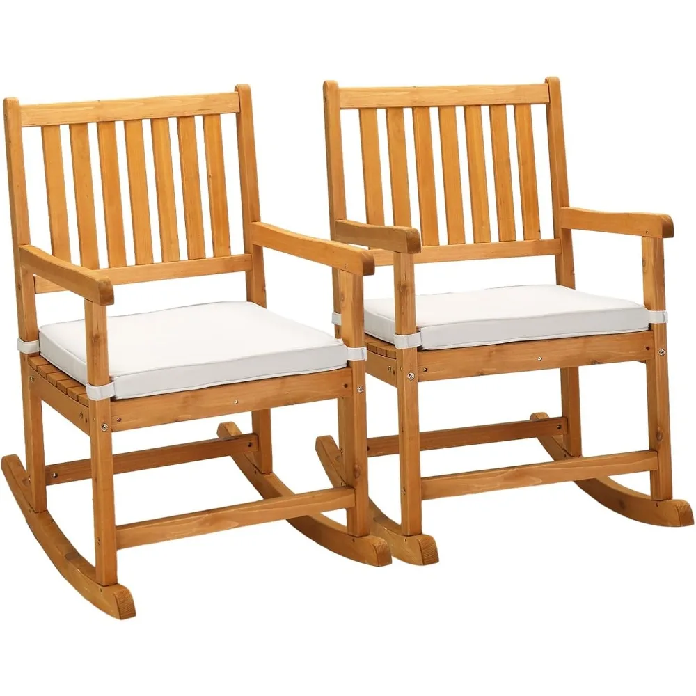 Weatherproof Outdoor Rocking Chair with Cushion, Wooden Bench Support for Patio, Yard, and Garden, Holds Up to 450 LBS