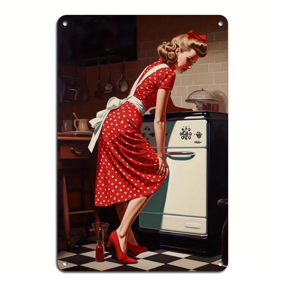

Vintage 1950s Kitchen Metal Wall Art, 8x12 Inch Retro Metal Sign for Home Decor Indoor Outdoor.