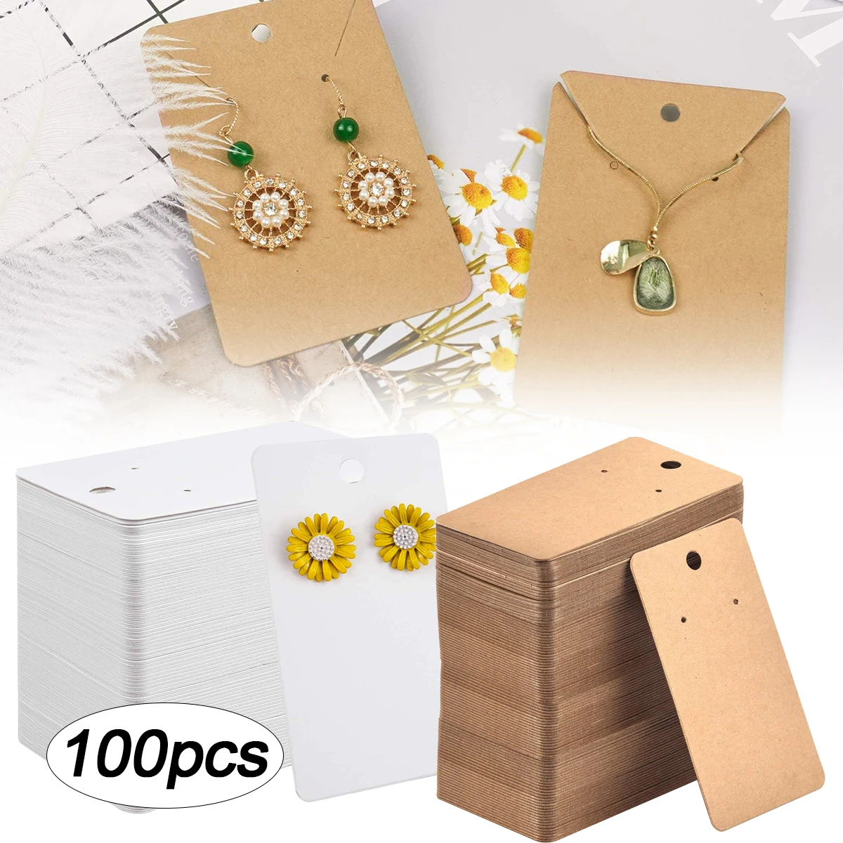 100Pcs Jewelry Earring Ear Stud Hanging Holder Display Hang Paper Cardboard Cards Kraft Paper DIY Package For Party 5*9cm