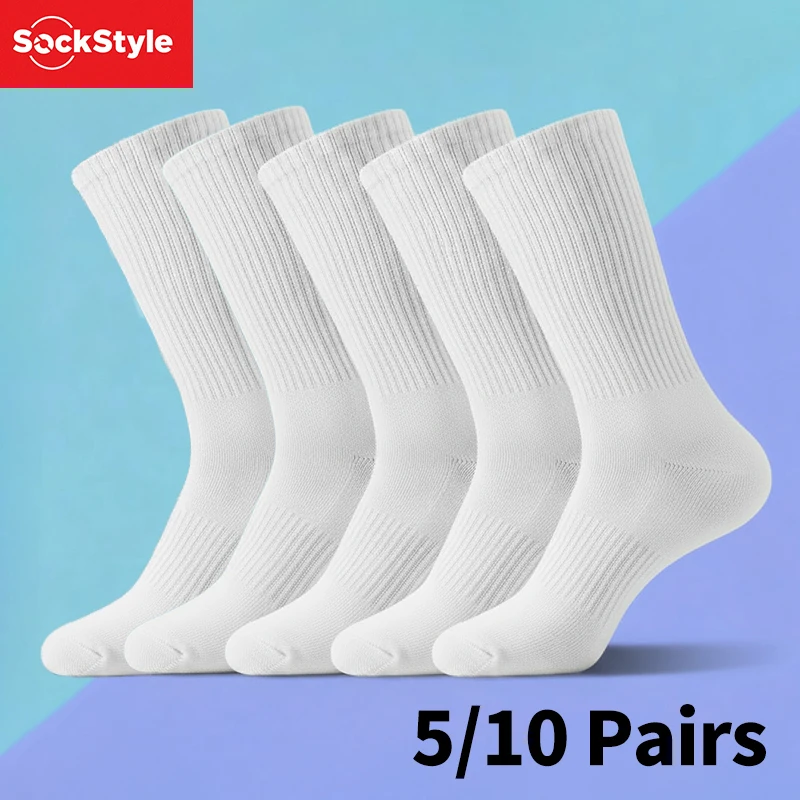 

5/10 Pairs Men's Athletic Sports Socks – Breathable Cotton Cushioned Crew Gym Socks for Running, Training, Football, Outdoor Wo