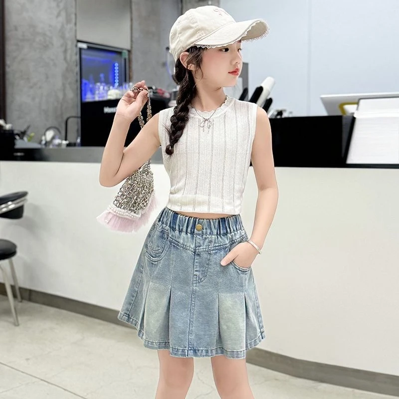

Girls Denim Mini Skirt 2026 Summer New Casual for Big Kids Trendy School Holiday Daily Wear Stylish Short Skirt Kids Clothing​