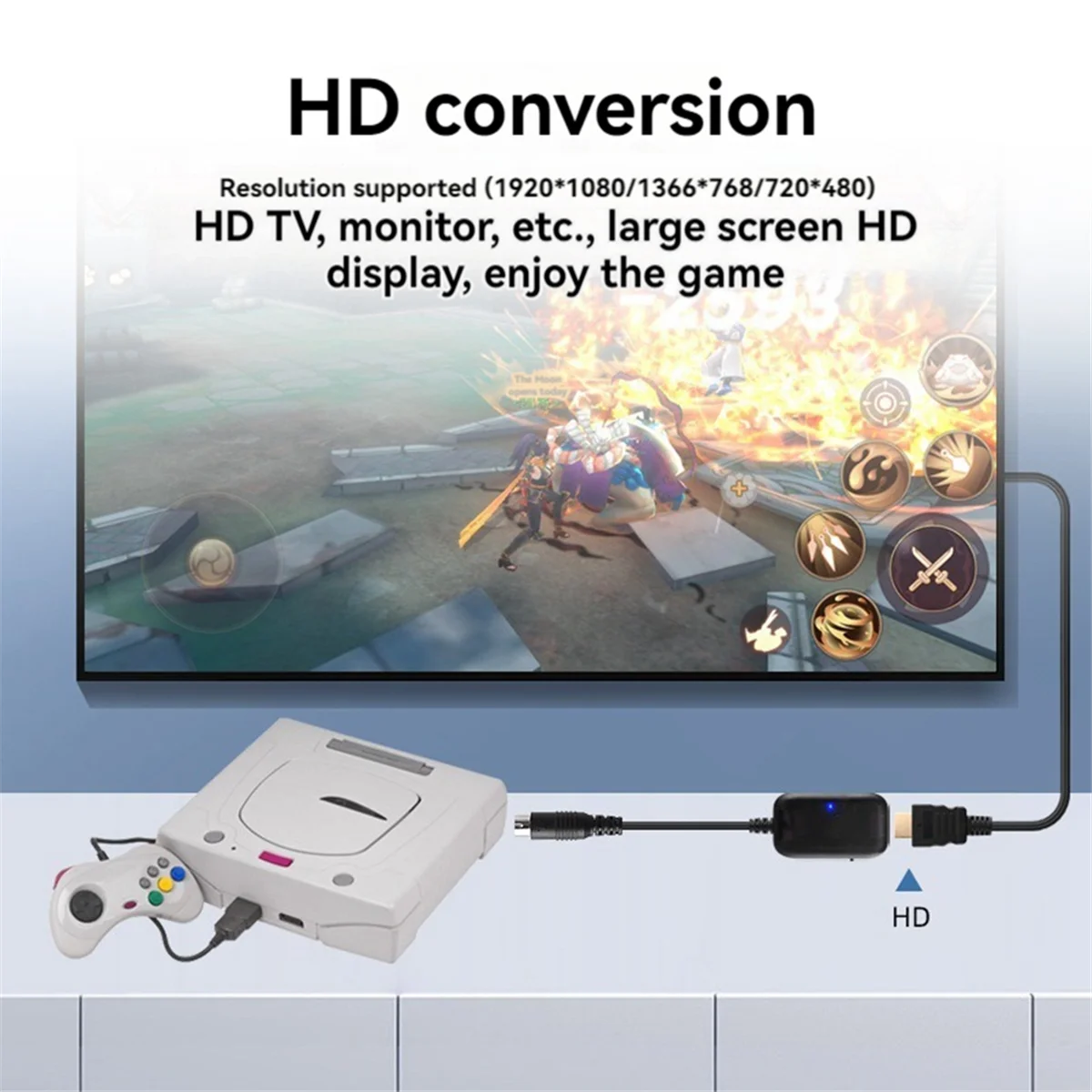 Sega Saturn to HDMI 호환 컨버터 케이블, HDTV 모니터 디스플레이 어댑터, Sega Saturn 게임 HD 720P, 1080P