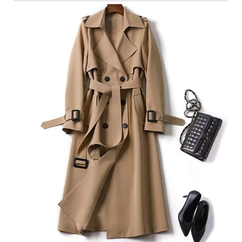 

Fashion Women Belt Trench Coat British Style Autumn Winter Lapel Jacket Casual Elegant Medium Length Coats Female Slim Windbreak