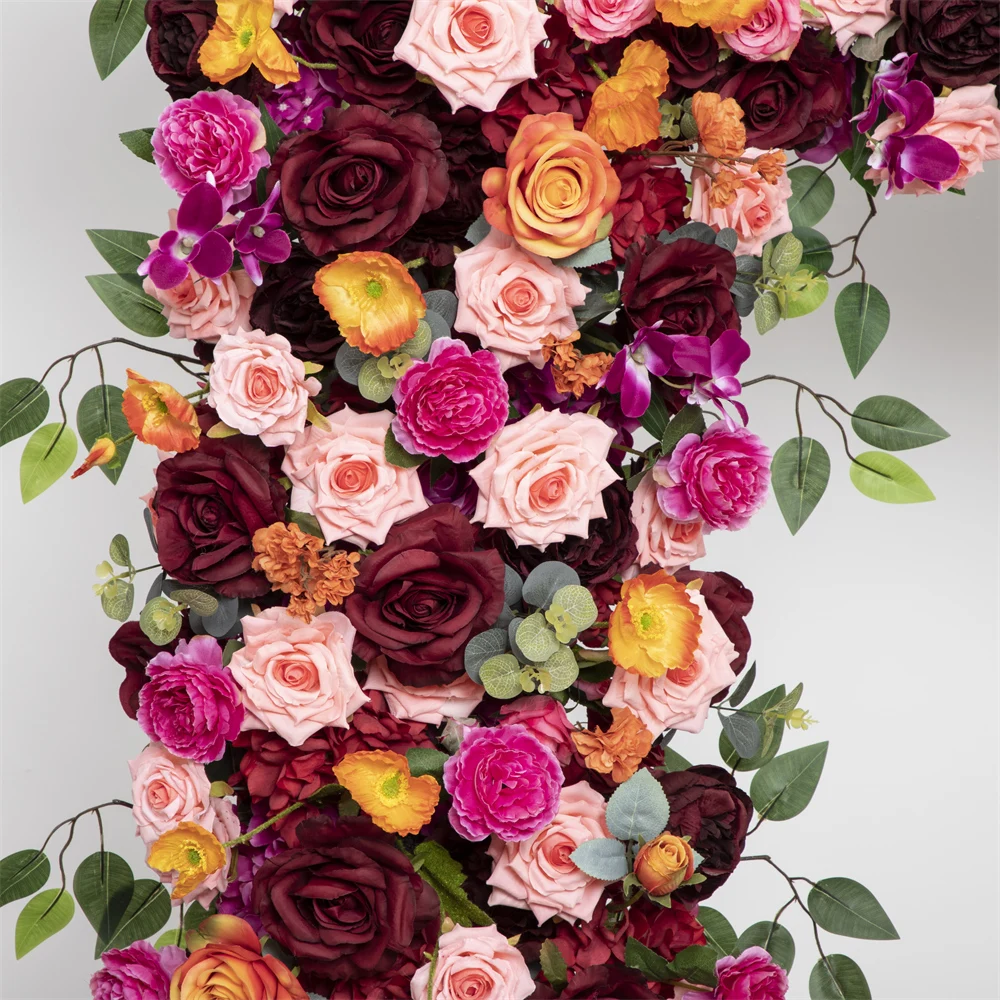 Imagem -06 - Fileira de Flores Artificiais para Decoração de Casamento Flores Falsas Laranja Vermelho Escuro Rosa Outono m 1.5 m 2m