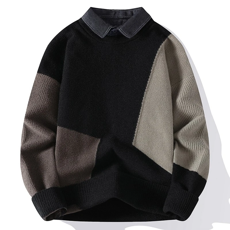 GIOIO men's knitted sweaters, color matching double collar casual sweaters, autumn and winter fashion trend pullovers