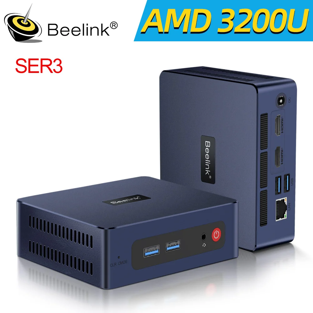 Мини-ПК Beelink SER3 на базе AMD Ryzen 3 3200U, 16 ГБ DDR4, M.2 SSD 500 ГБ, WiFi5, BT5.0, RJ45 1000M, 2.5-дюймовый SATA HDD, настольный офисный компьютер