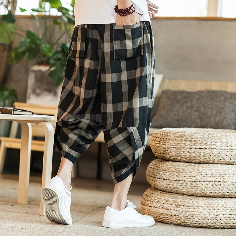 

Summer Men Cross Pants Men Summer Loose Jogger Harlan Pants Cotton Casual Calf-Length Pants Male New Streetwear