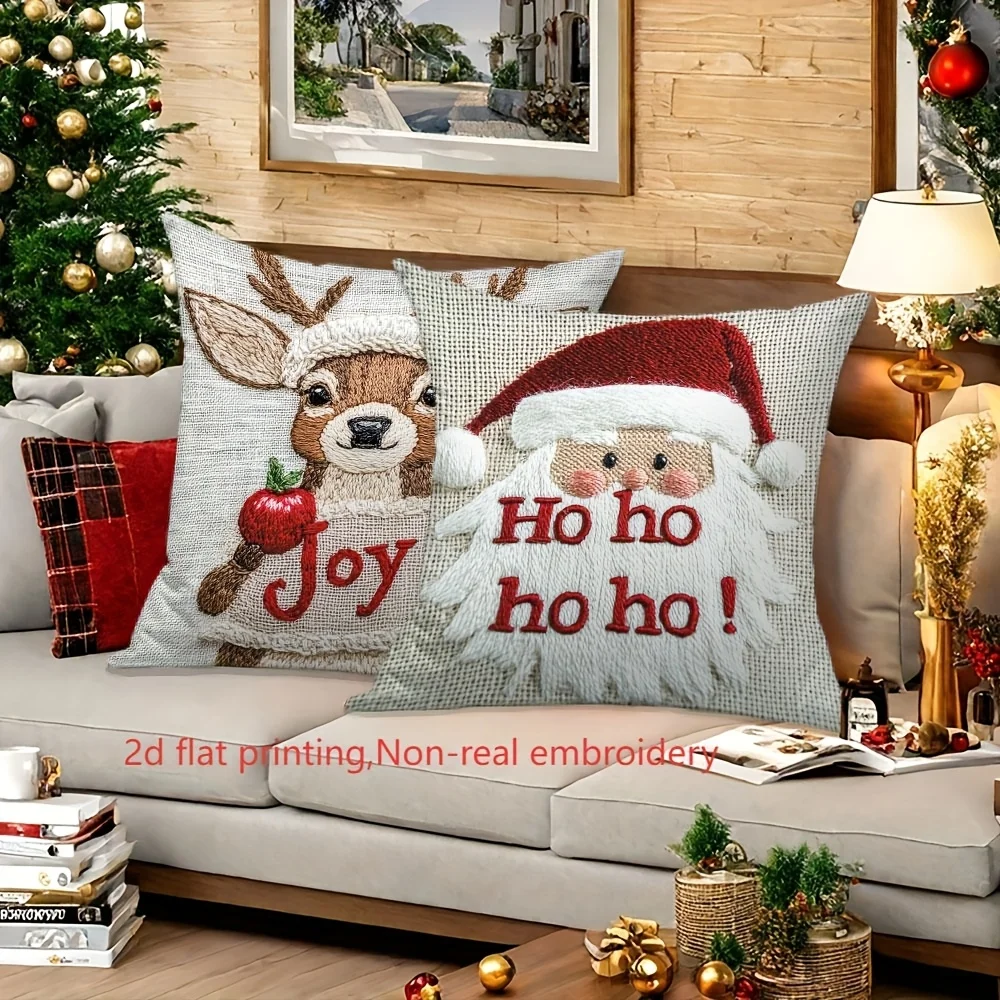 4Pcs Christmas Throw Pillow Covers 17.72x17.72in Santa Snowman Gnome Designs Zippered Washable for Home Sofa Bedroom Decor