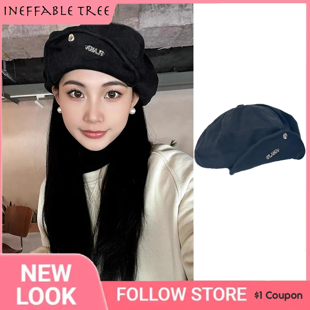 

Korean Y2K M/L Black Letter Cloud Beret Women's Spring Summer Versatile Sweet Cute Sunshade Short-brimmed Newsboy Hat Boinas