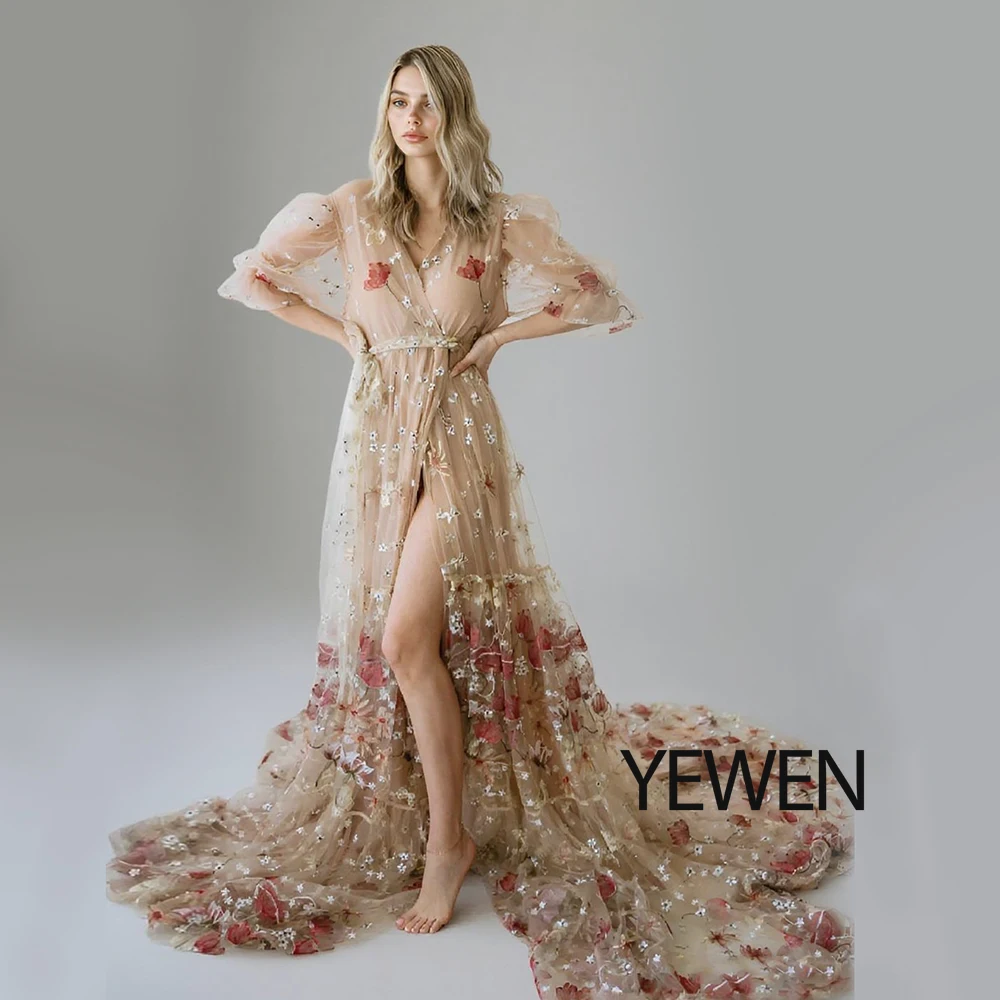 

Boho Embroidery Lace Dress for Photo Shoot V Neck Woman Maxi Dress Photography Dress