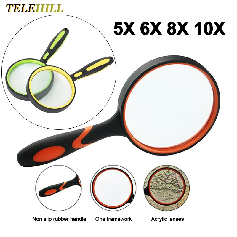 5X 6X 8X 10X Magnifying Glass Eye-Loupe Magnifiers Portable Anti-slip Handle 50/65/75/100mm Lens High Definition Magnifiers