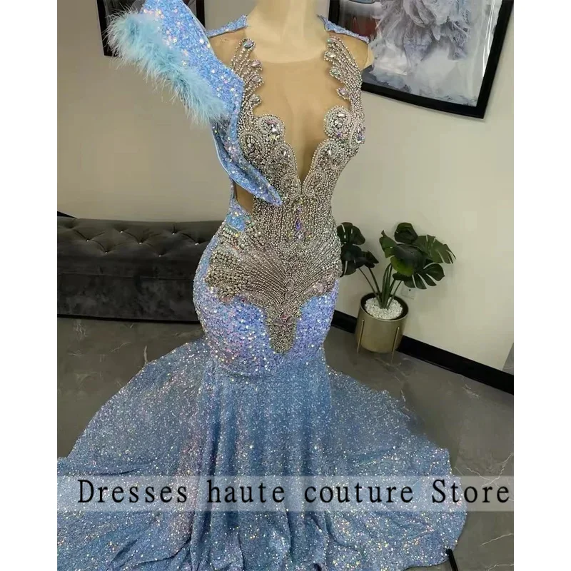 فساتين مخصصة للحفلات الراقصة بحورية البحر باللون الأزرق الفاتح للفتيات السود 2026 فساتين مناسبة رسمية لأعياد الميلاد والسهرات #2