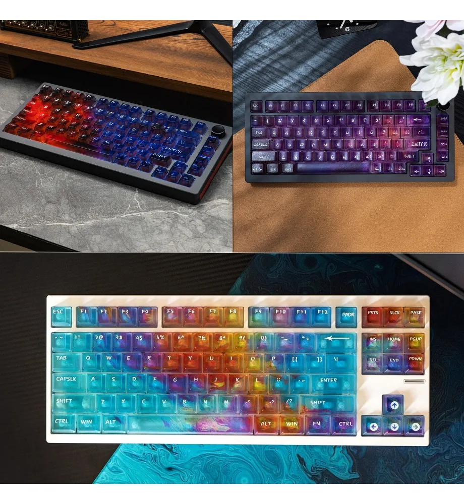 Neon/Kaizhou/flintlock gradual change smudging 5 sides fog transparent mechanical keyboard keycap ai3D pad printing
