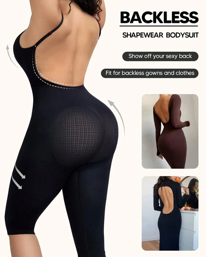 

Women's Bodysuit Top V Neck Backless Shapewear Tummy Control Full Body Shaper Sleamless Thigh Strapless Bodysuit Top