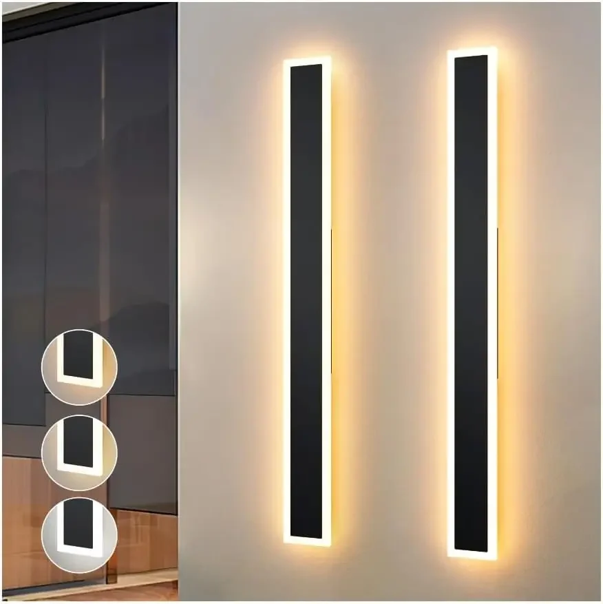 2 Pcs Outdoor Long Wall Lights With Remote Control 3000K-6000K IP65 Waterproof Exterior Wall Sconce for House Garage Porch Decor