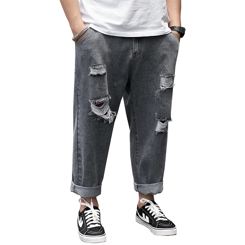 

Jeans Men's Retro Harajuku Straight Baggy Denim HoleTrouser Male Casual Trendy Streetwear Ankle-length Pants Wide-leg Hip Pop