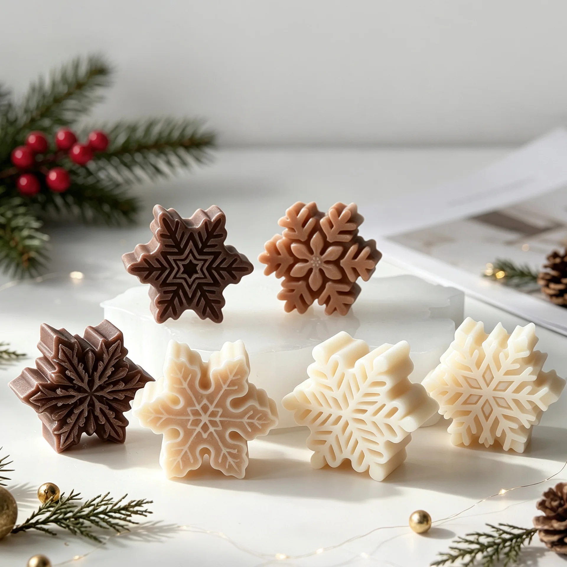 DIY 6-Fach Schneeflocken-Silikonform - Winter-Weihnachts-Kerzen-, Seifen- und Gips-Gießform - Heim- und Partydekoration – Detail 2
