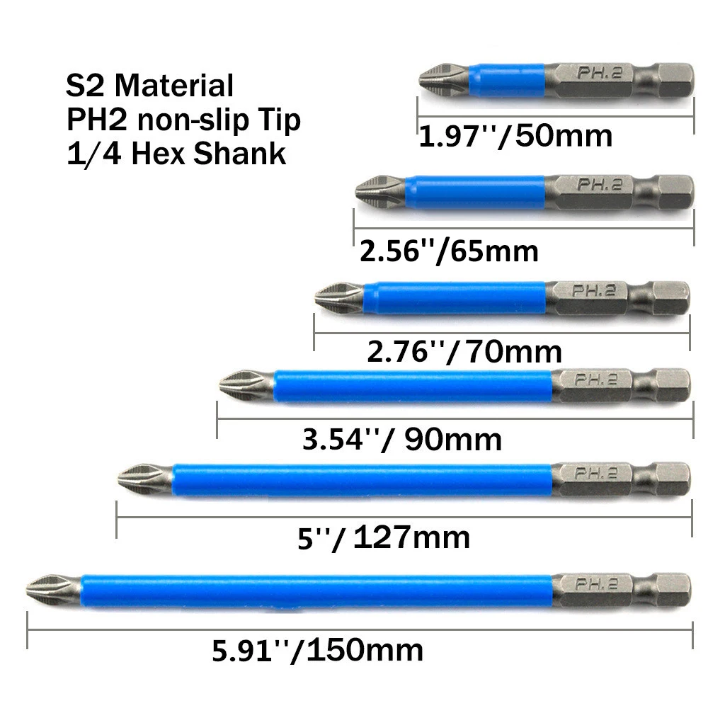 6pcs / set 1 / 4inch Hex Shank Anti Slip Magnetic Screwdriver Drill Bits, S2 Alloy Steel Screw Extractor Screwdriver Bit Set