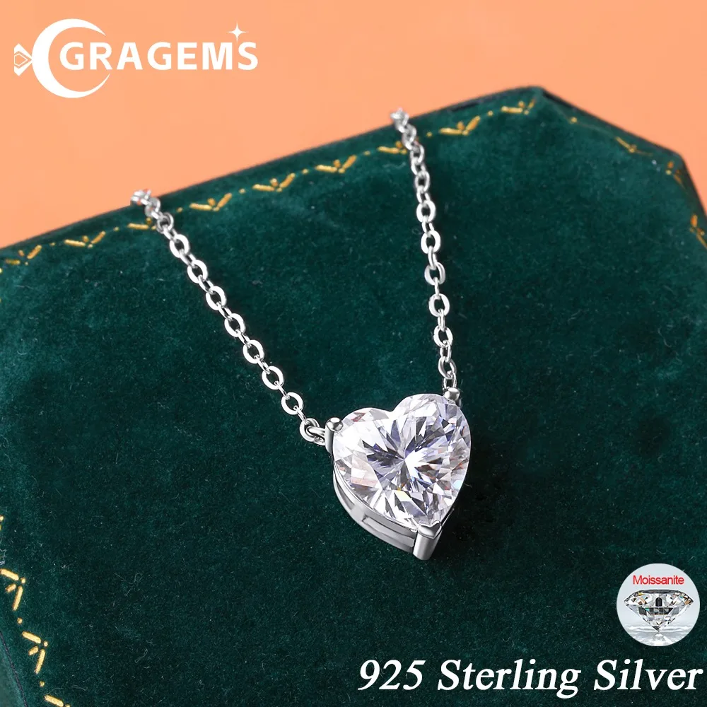 

2/4 карата в форме сердца, настоящие муассанитовые ожерелья, женские цепочки с подвеской из стерлингового серебра 925 пробы с бриллиантами, подарок для свадебной вечеринки, ювелирные изделия GRA