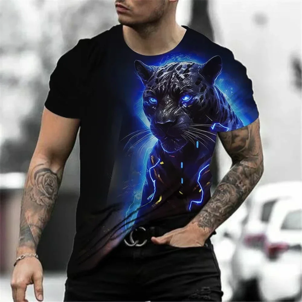 2026 New Design Men's T-Shirt 3D Animal Pattern T-Shirt Casual 21st Century Style Short Sleeve Leopard Print Shirt