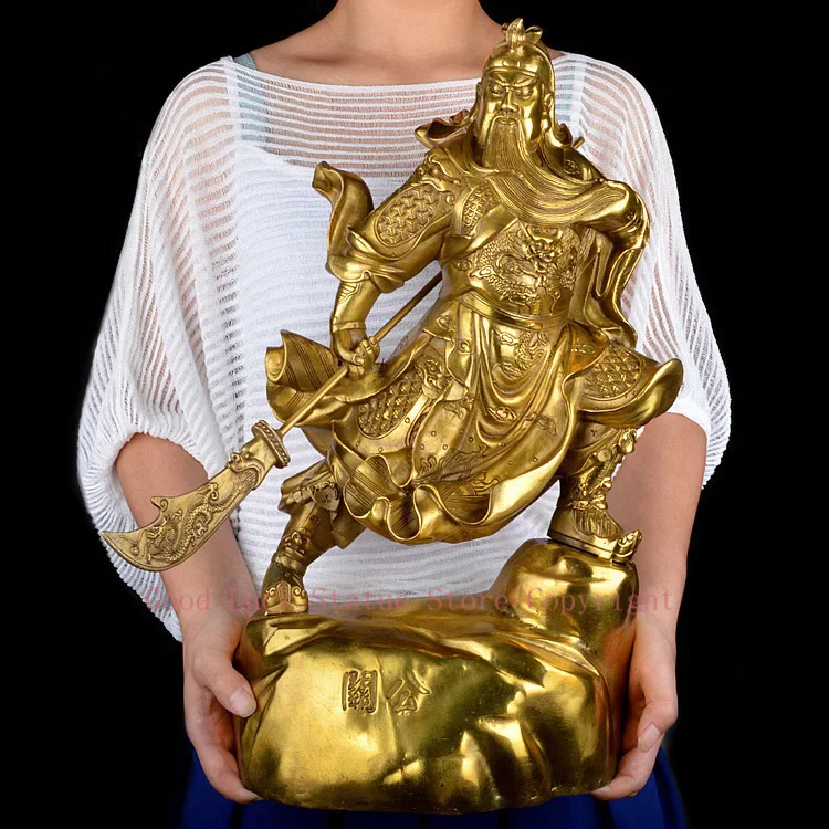 

HOME SHOP hall lobby Shop Talisman Money Drawing god of wealth GOLD Guan gong Guandi brass art sculpture 45CM large