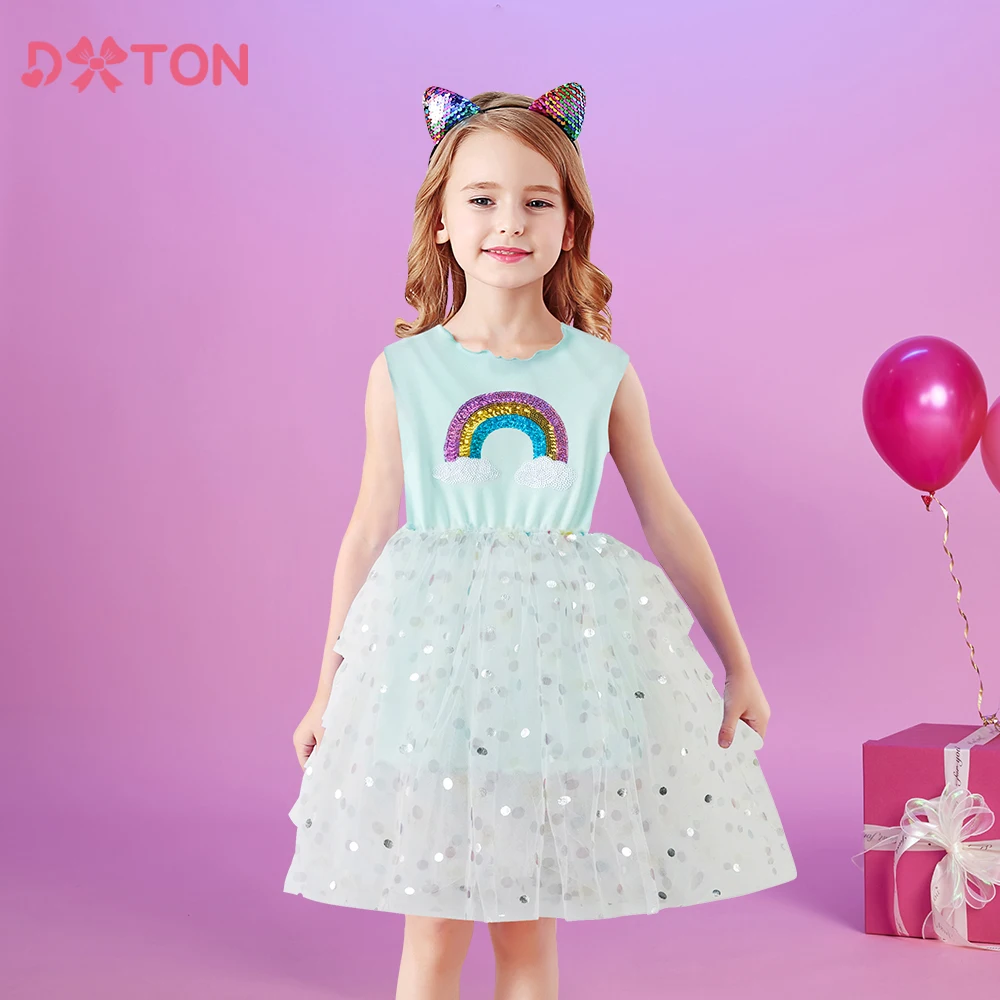 

DXTON Girls Rainbow Sequined Dress Kids Sleeveless Summer Dresses Toddlers Birthday Party Performance Dress Children Costumes