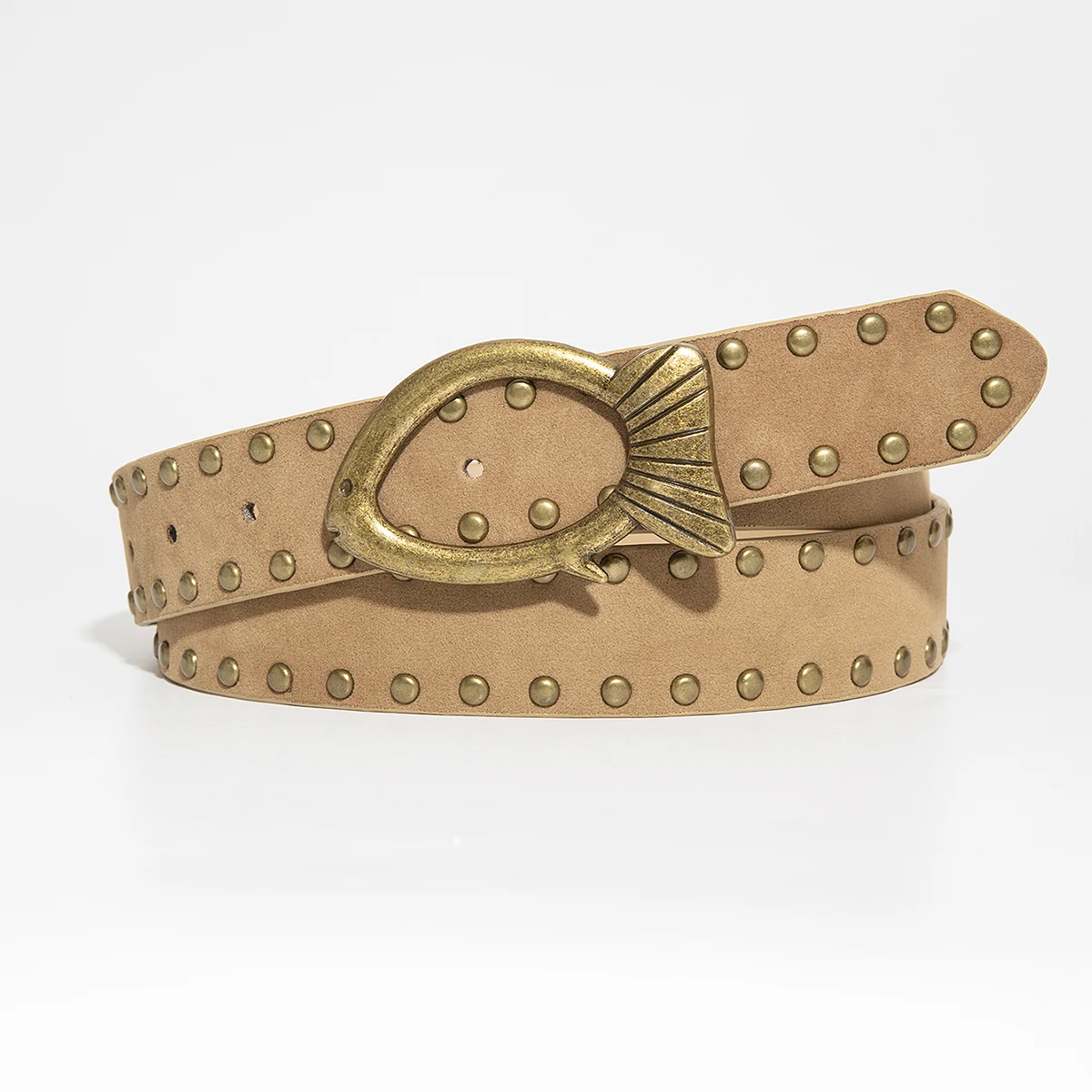 1 قطعة حزام برشام بإبزيم سمكة بيضاوية على طراز الشارع للنساء - جلد صناعي مع ترصيع معدني، مشد خصر قابل للتعديل لـ Je