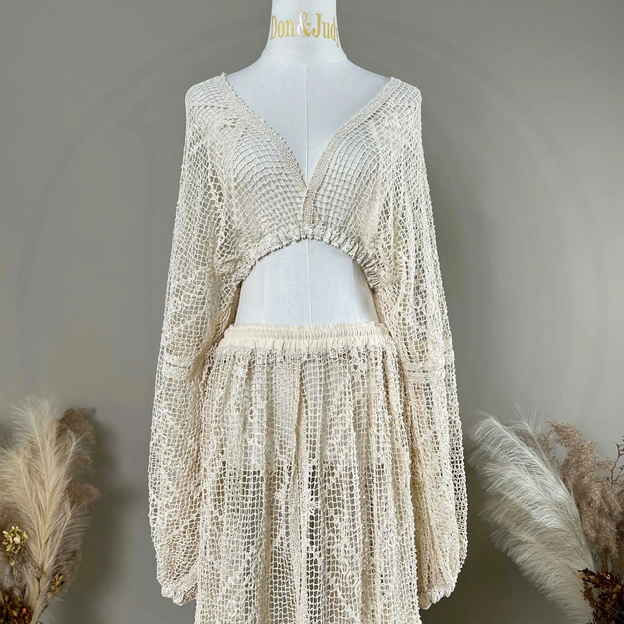 

Bohemian Maternity Sexy Photography Outfit Pregnancy Long-Sleeve V-Neck Two-Piece Family Photo Props Women's Clothing New Style