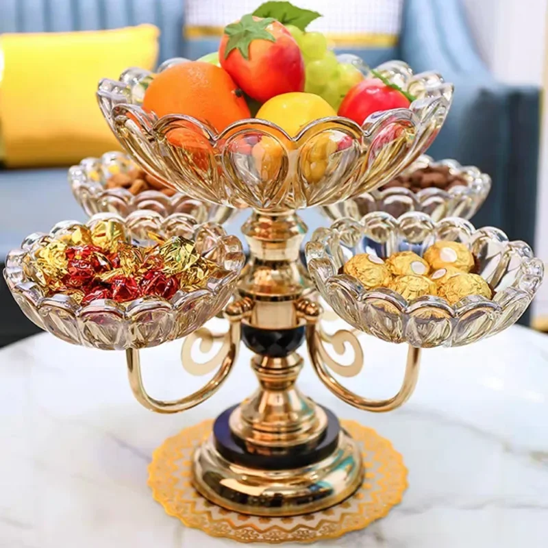 

European Style Fruit Holder Crystal Glass Dishes Multilayer Fruit Bowl Internet Celebrity Candy Tray Rotatable Snack Plate