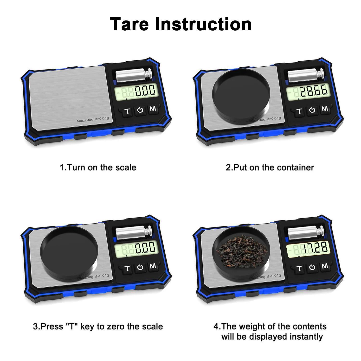 Gram Scale Digital Pocket Scale 200g/0.01g Small Digital Scale Jewelry Scale with 50g Calibration weight  Kitchen Scale