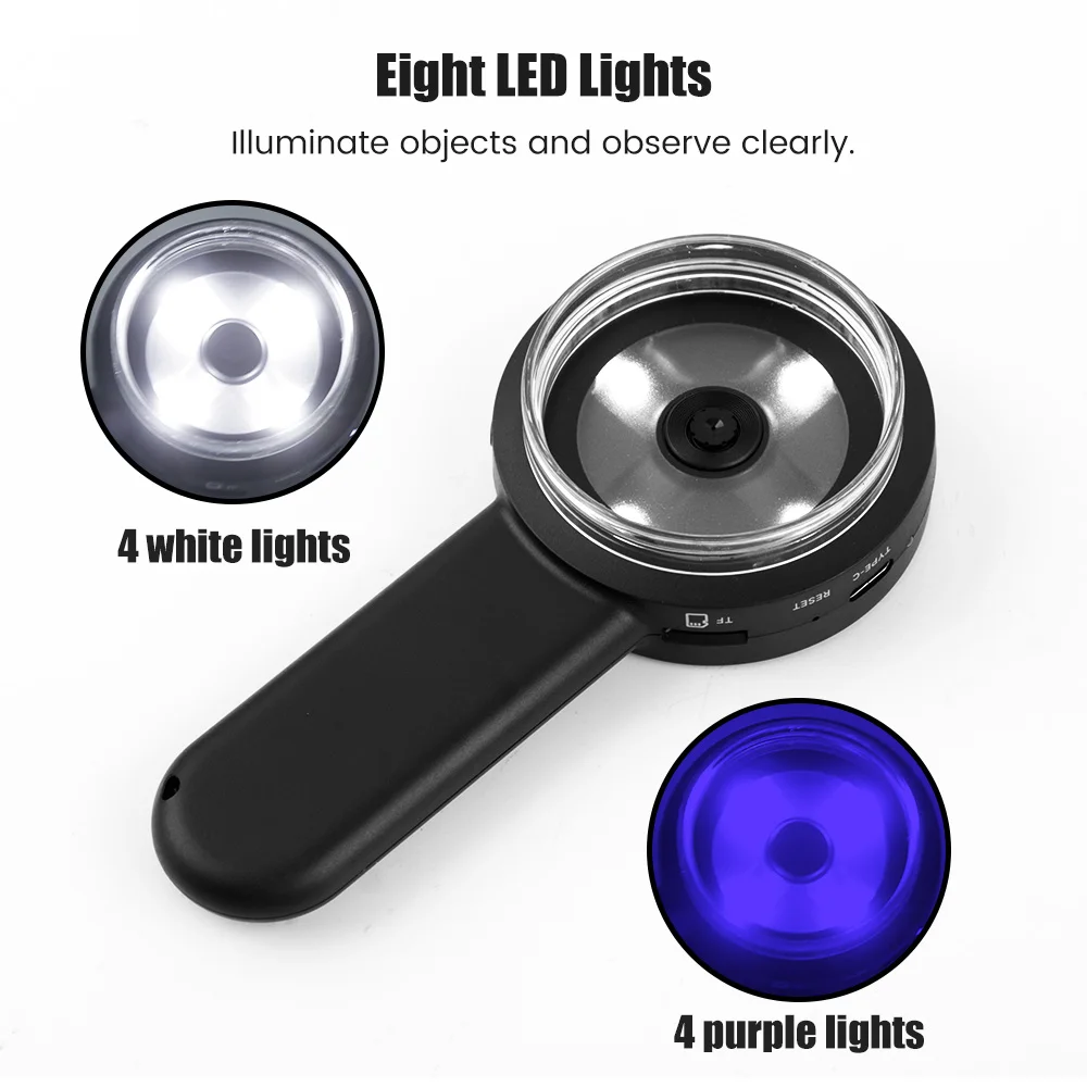 مجهر رقمي محمول لتحليل الجلد - محلل جلدي محمول قابل لإعادة الشحن مع 8 مصابيح LED ومنظار الجلد وماسح ضوئي للبشرة #3