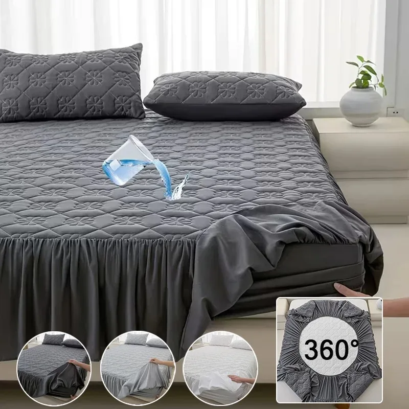 

Quilted Waterproof Mattress Protector with Lace Trim, Soft and Comfortable SolidColor Bedding,(Does Not Include Pillow and Core)