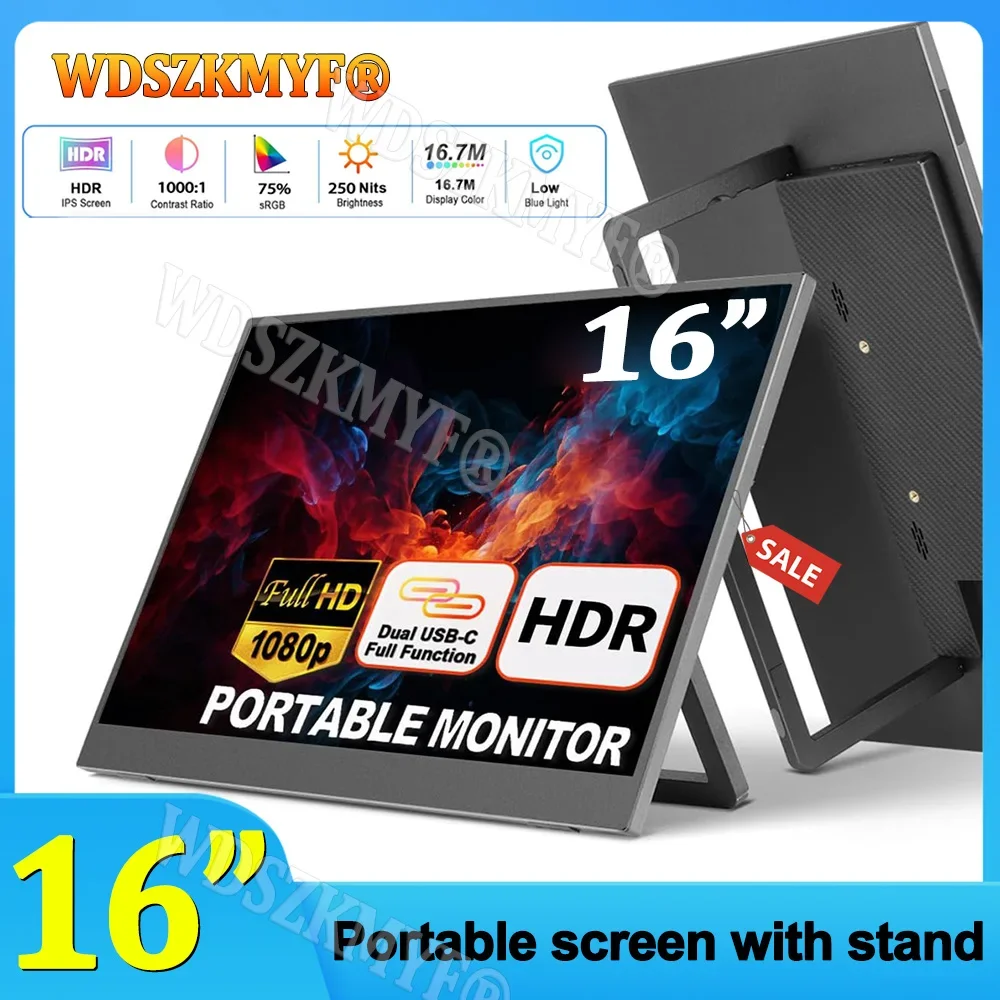 

16” Portable IPS Panel Secondary Display Computer Monitor FHD 1080P 16:9 Type-C HDMI For Cell phone Xbox Switch Laptop