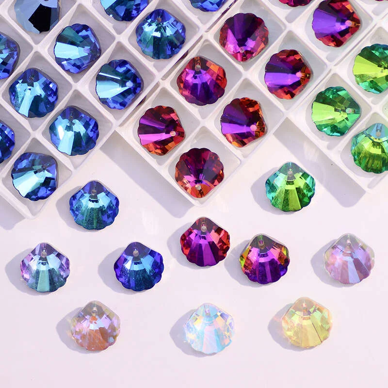 

New Fashion Scallop Sea Shell Crystal Pointback Small Pendants Hole Rhinestone Diy Jewelry Necklace Accessories Earring Bracelet