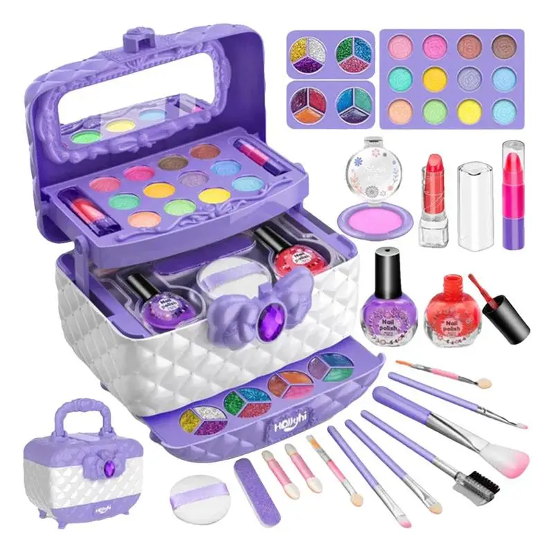 

Children's Makeup Kit Portable Lipstick Eye Shadow Set Safety Nontoxic Washable Cosmetics Great Birthday Gift for Kids Girls