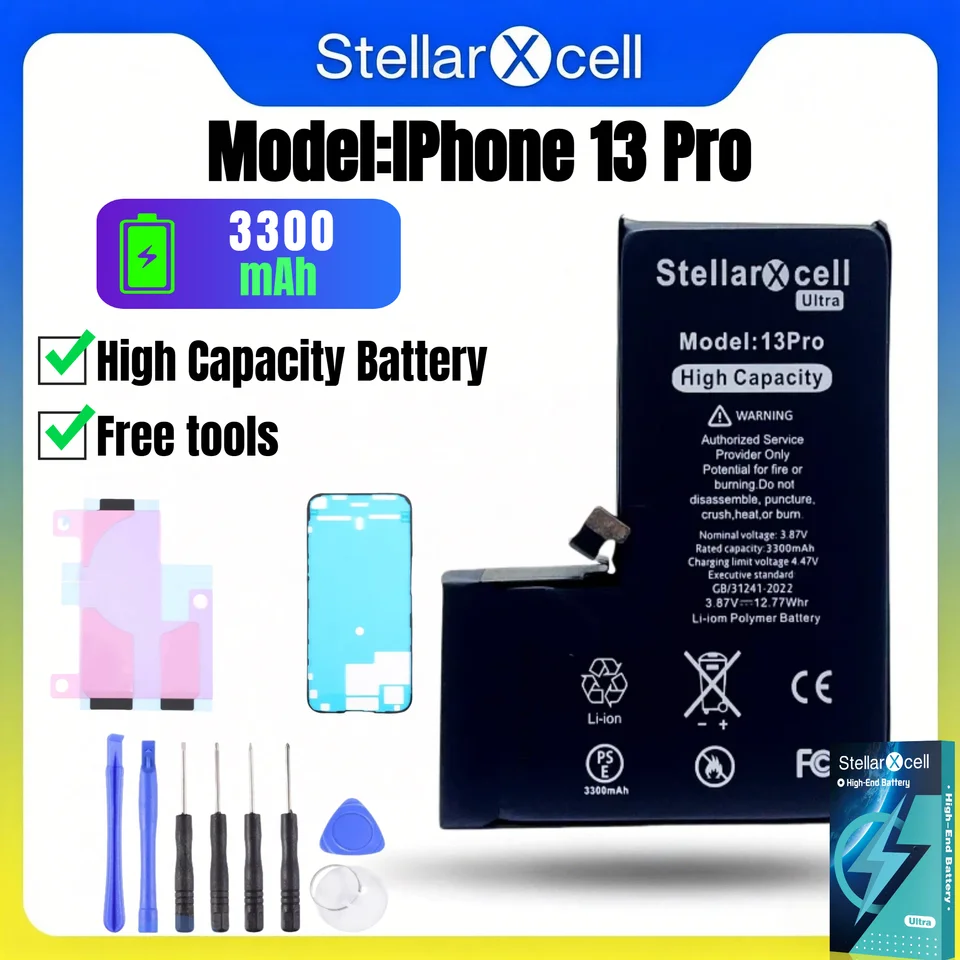 Batería StellarXcell para iPhone, envío desde Alemania, para iPhone 13, 13 Pro, 13 mini, 13 Pro Max, batería de alta capacidad y calidad, reemplazo con herramientas gratis, 0 ciclos, muestra 100% de salud 2